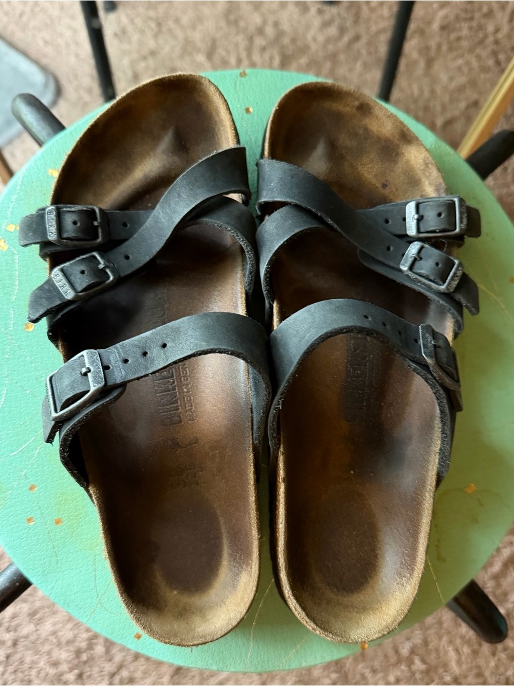 Narrow Birkenstock Black Leather Triple-Strap Sandals